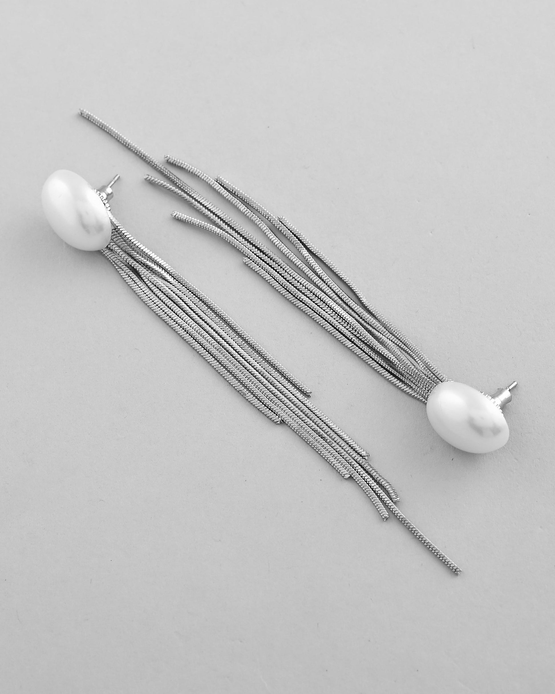 VOJ Silver-Plated Handcrafted Pearl Studded Classic Drop Earrings - Swadesiicart