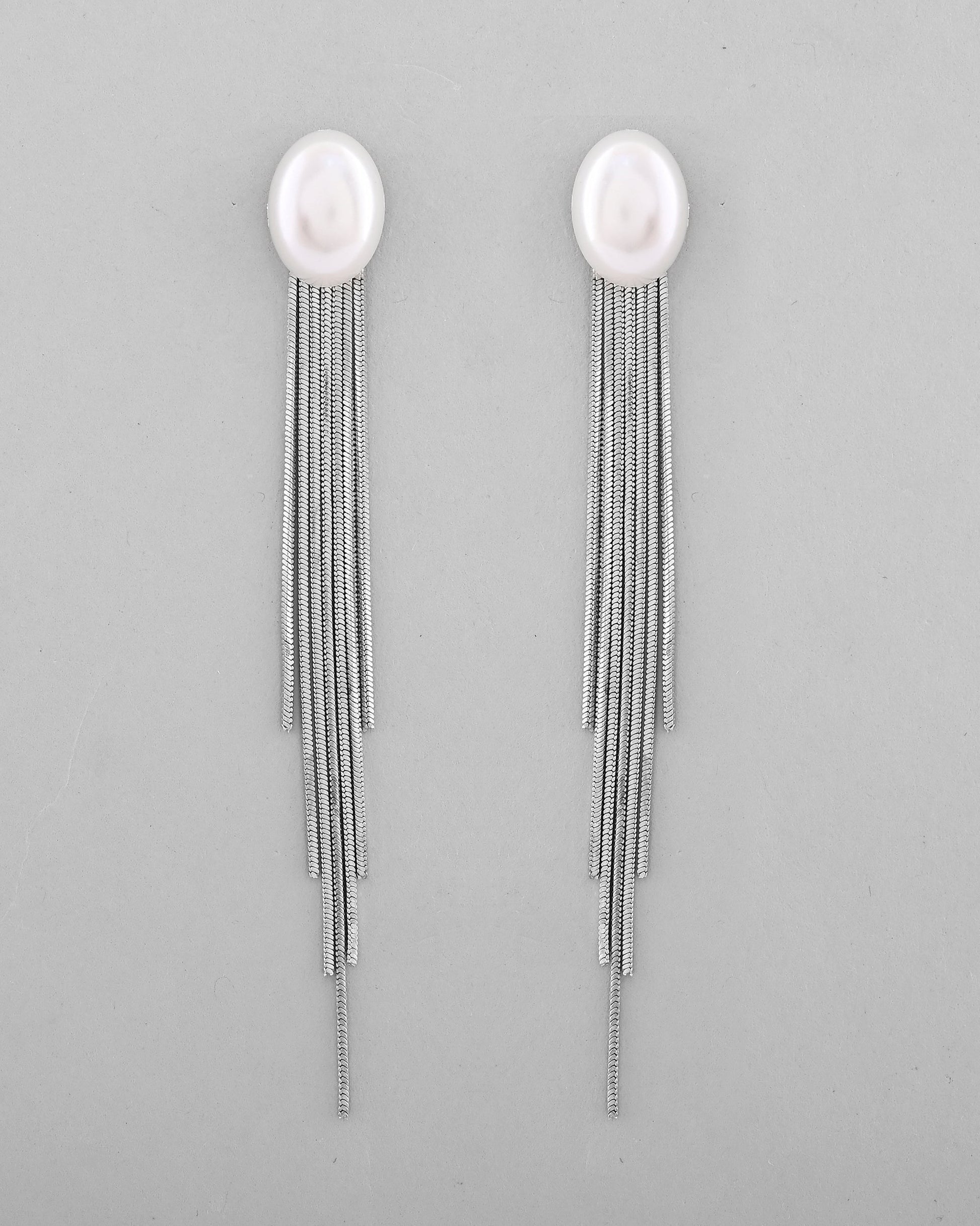 VOJ Silver-Plated Handcrafted Pearl Studded Classic Drop Earrings - Swadesiicart