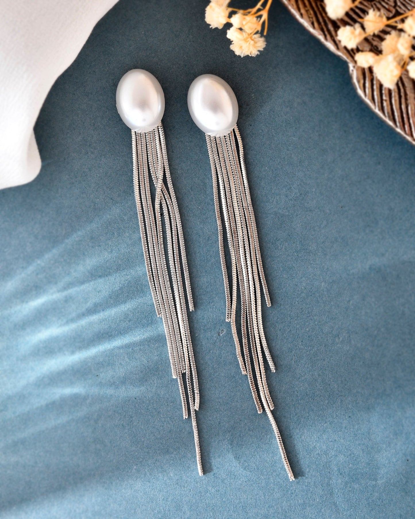 VOJ Silver-Plated Handcrafted Pearl Studded Classic Drop Earrings - Swadesiicart