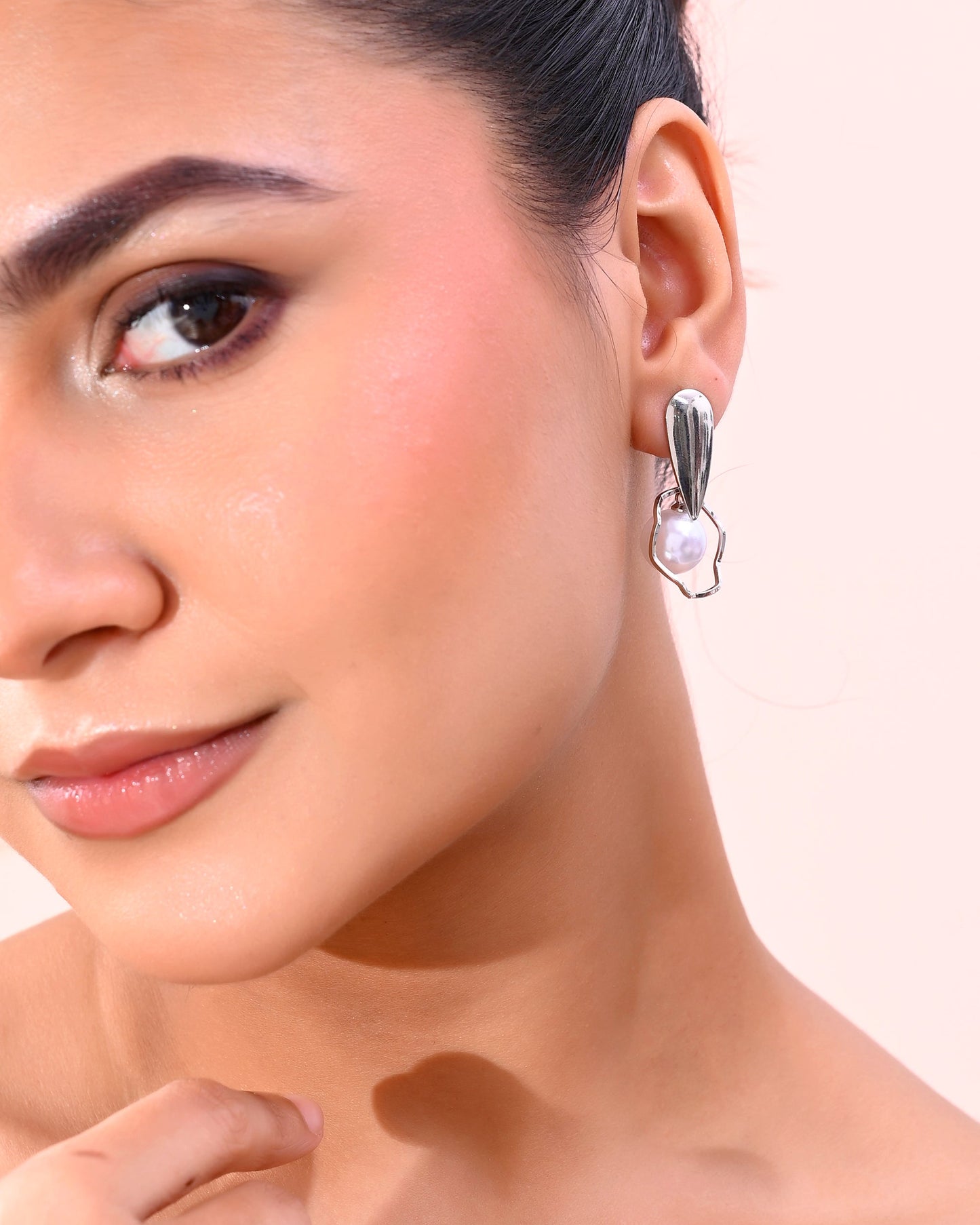 VOJ Silver-Plated Handcrafted Pearl Studded Korean Drop Earrings - Swadesiicart