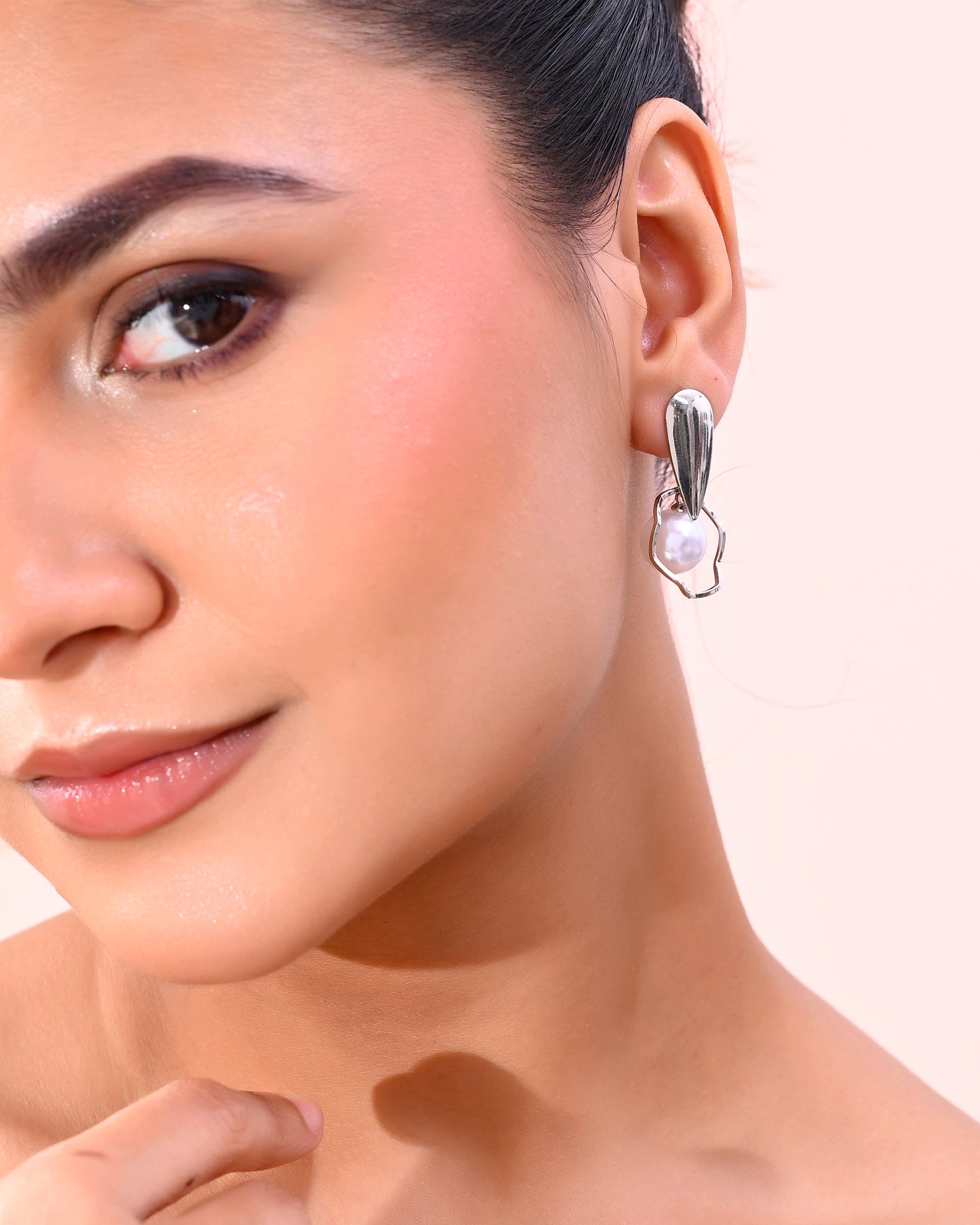 VOJ Silver-Plated Handcrafted Pearl Studded Korean Drop Earrings - Swadesiicart
