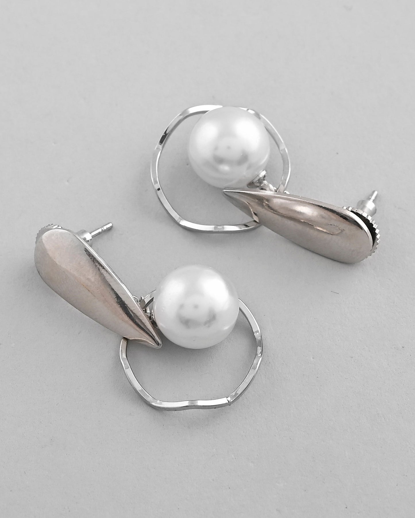 VOJ Silver-Plated Handcrafted Pearl Studded Korean Drop Earrings - Swadesiicart