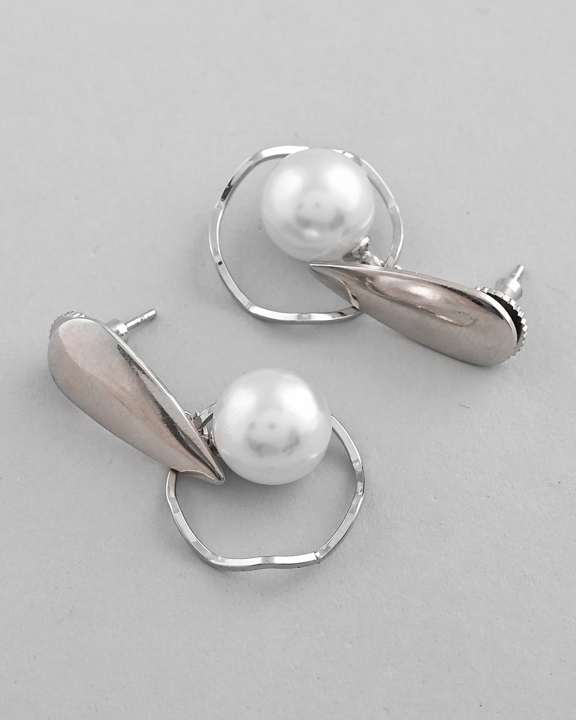 VOJ Silver-Plated Handcrafted Pearl Studded Korean Drop Earrings - Swadesiicart