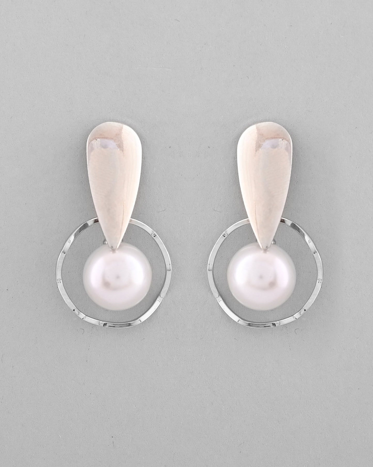 VOJ Silver-Plated Handcrafted Pearl Studded Korean Drop Earrings - Swadesiicart