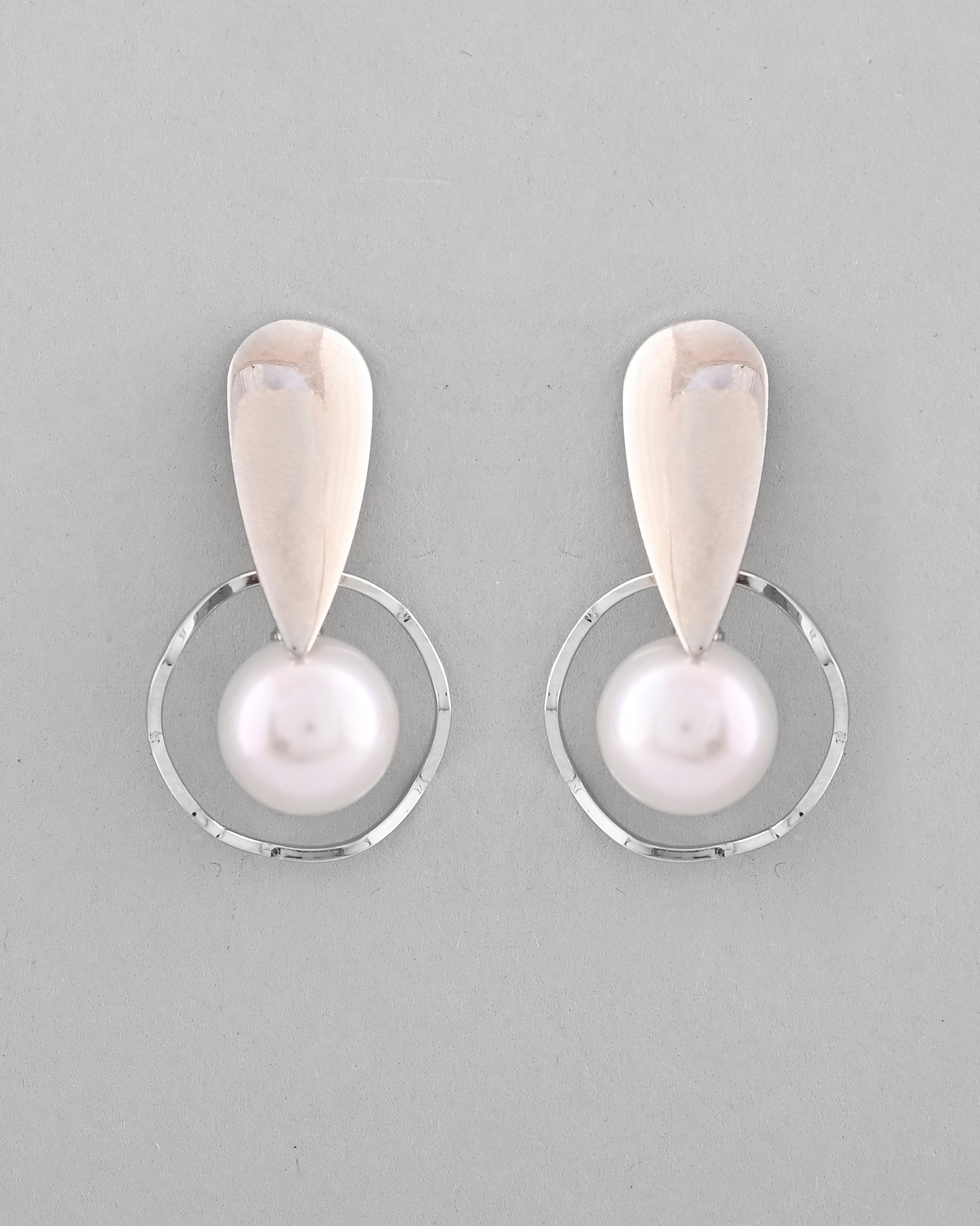 VOJ Silver-Plated Handcrafted Pearl Studded Korean Drop Earrings - Swadesiicart