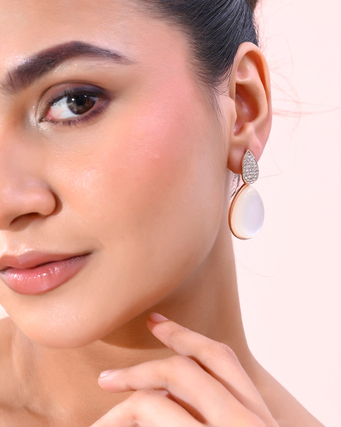 VOJ Gold-Polished CZ-Studded Korean Drop Earrings - Swadesiicart