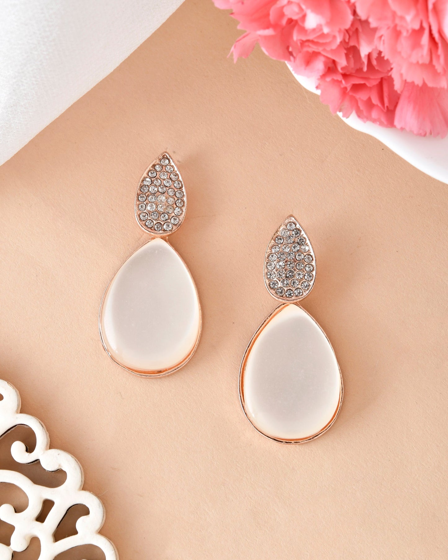 VOJ Gold-Polished CZ-Studded Korean Drop Earrings - Swadesiicart