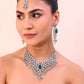 VOJ Silver Plated CZ-Stone Studded With Green Stone Choker Set With Mangtikka | Swadesiicart