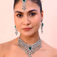 VOJ Silver Plated CZ-Stone Studded With Green Stone Choker Set With Mangtikka | Swadesiicart
