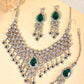 VOJ Silver Plated CZ-Stone Studded With Green Stone Choker Set With Mangtikka | Swadesiicart