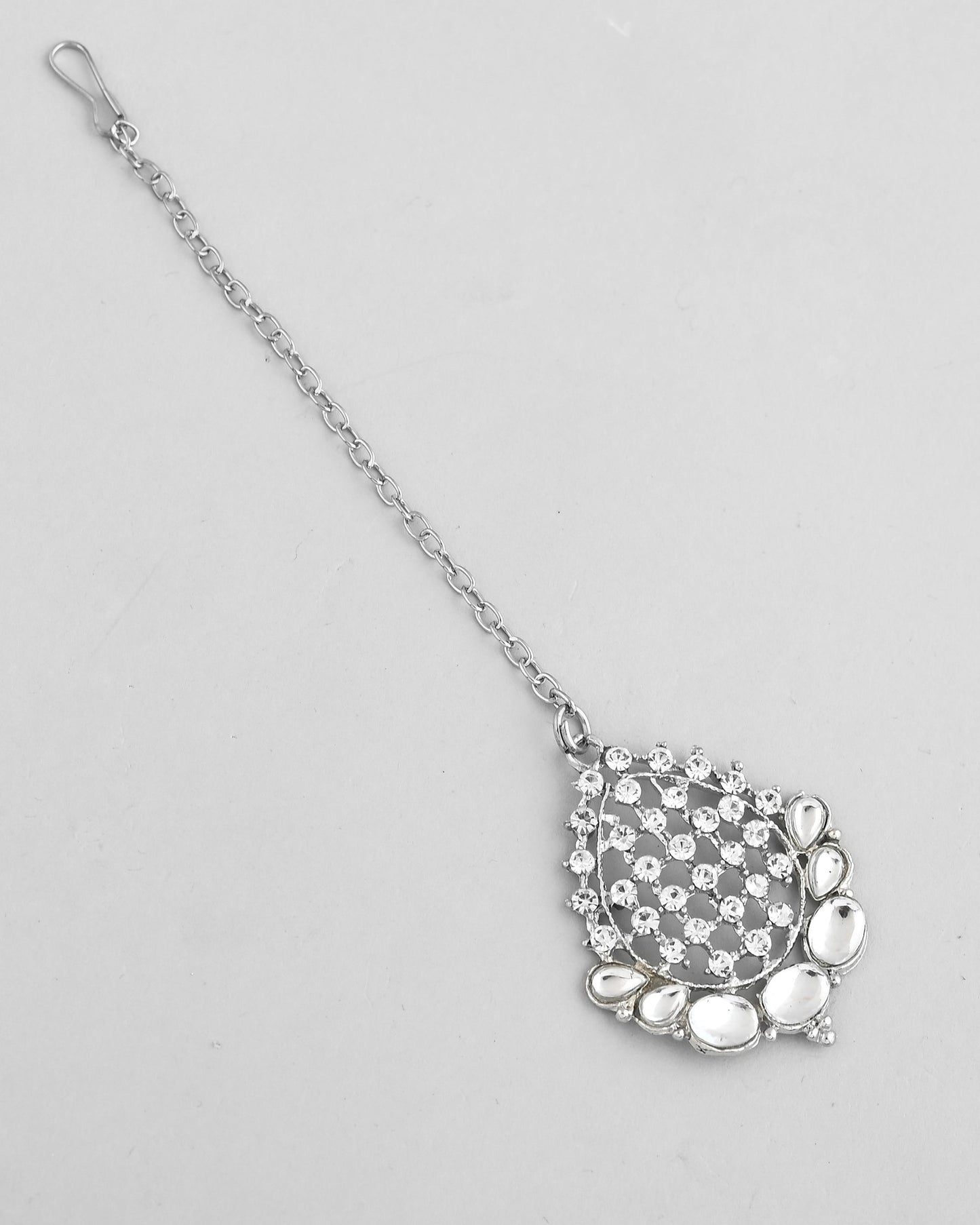 VOJ Silver Plated CZ-Stone Studded Choker Set With Mangtikka | Swadesiicart