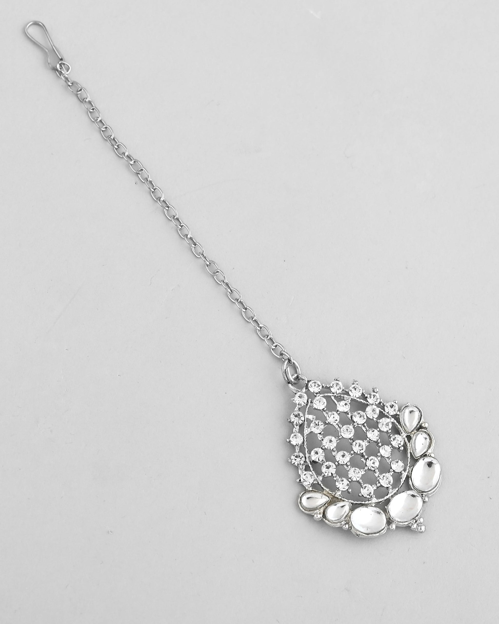 VOJ Silver Plated CZ-Stone Studded Choker Set With Mangtikka | Swadesiicart