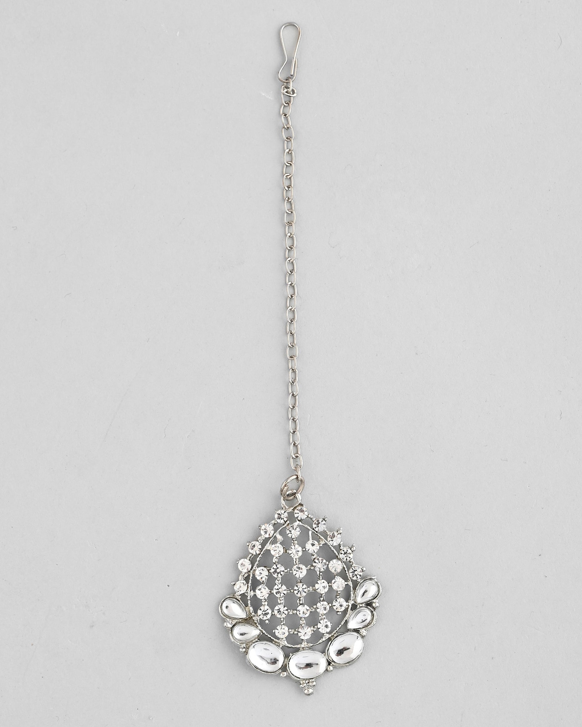 VOJ Silver Plated CZ-Stone Studded Choker Set With Mangtikka | Swadesiicart