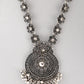 VOJ Silver Plated Floral Oxidized Long Necklace & Earrings - Swadesiicart