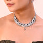 VOJ Silver Plated Black Stone Studded Oxidized Jewellery Set - Swadesiicart