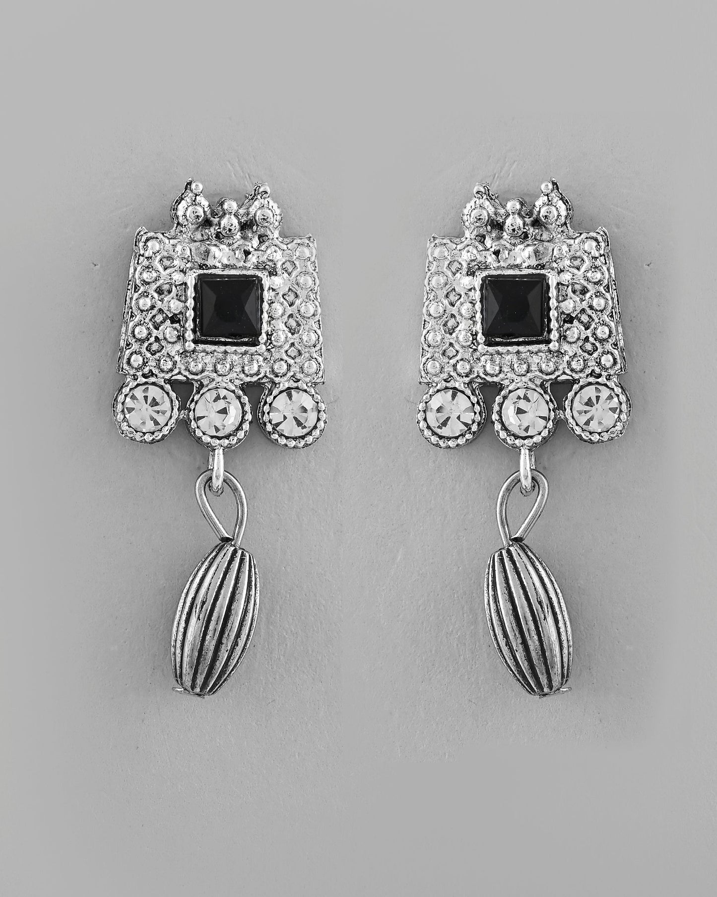 VOJ Silver Plated Black Stone Studded Oxidized Jewellery Set - Swadesiicart