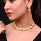 VOJ Gold-Polished Pearl Studded Floral Necklace And Earrings - Swadesiicart