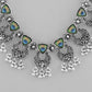 VOJ Silver Plated Peacock Contemporary Choker And Earrings | Swadesiicart