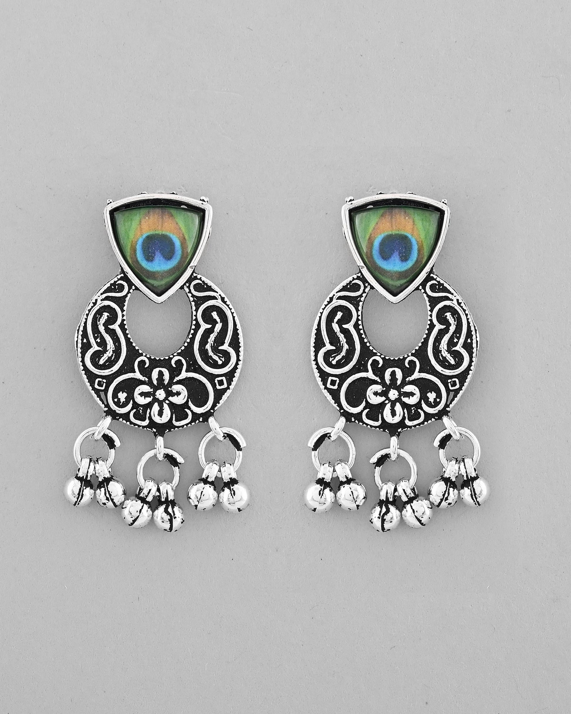 VOJ Silver Plated Peacock Contemporary Choker And Earrings | Swadesiicart