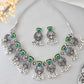 VOJ Silver Plated Peacock Contemporary Choker And Earrings | Swadesiicart