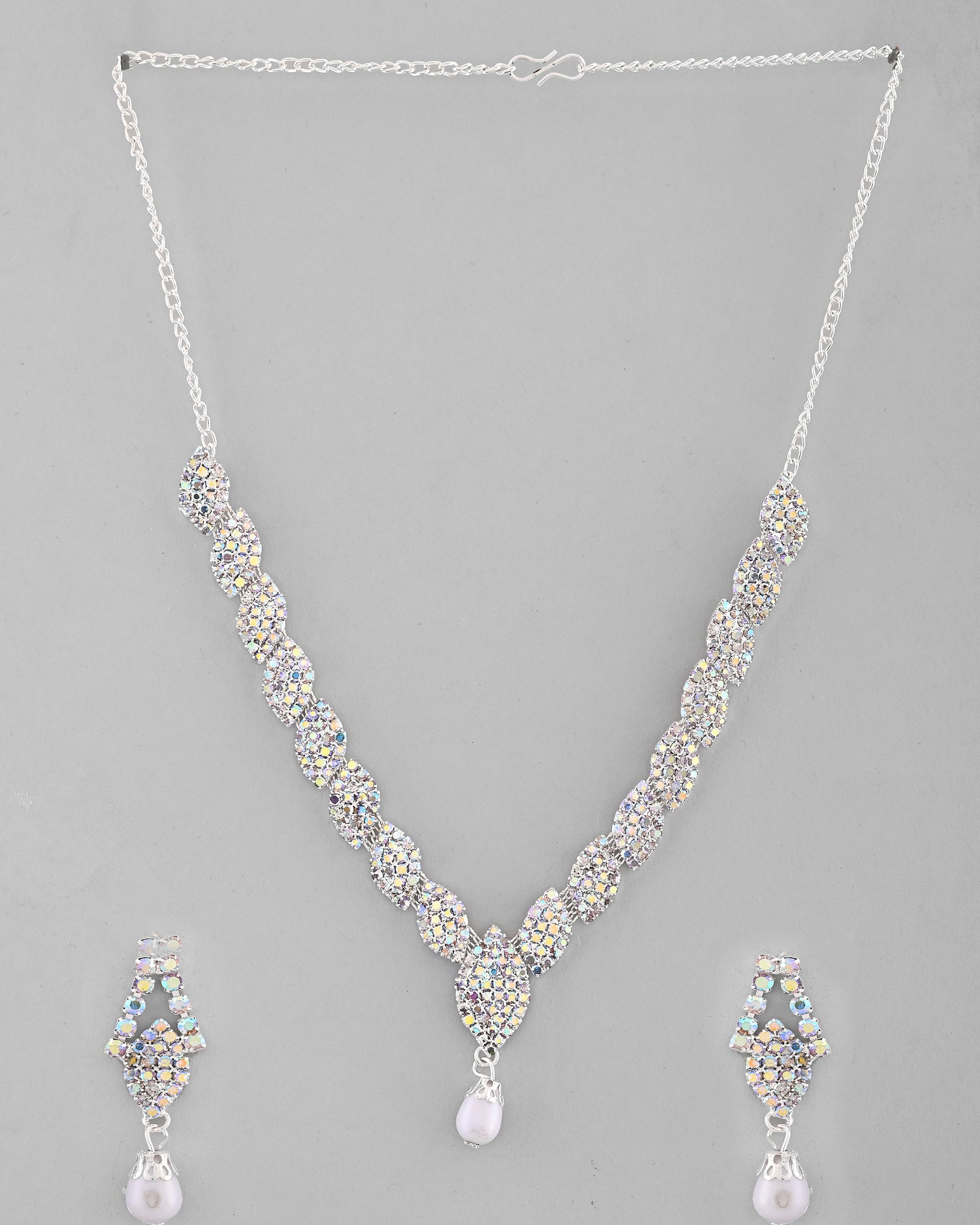 VOJ Silver Plated CZ-Stone Studded With Pearl Jewellery Set - Swadesiicart