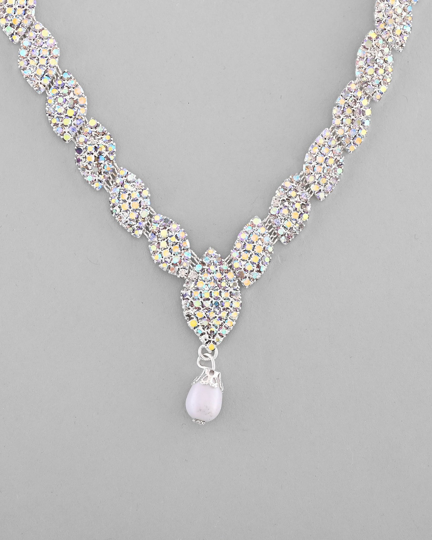 VOJ Silver Plated CZ-Stone Studded With Pearl Jewellery Set - Swadesiicart
