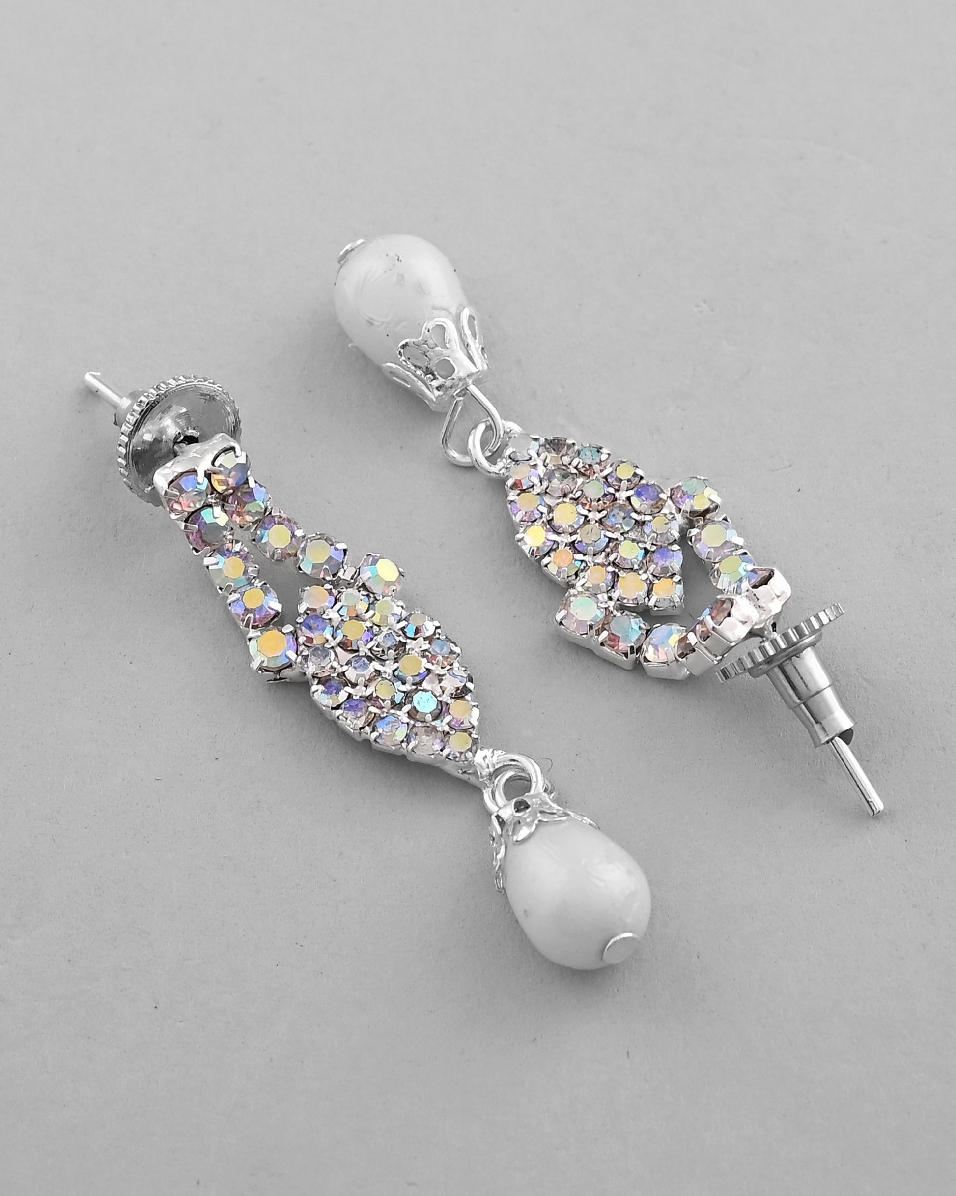 VOJ Silver Plated CZ-Stone Studded With Pearl Jewellery Set - Swadesiicart