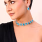 VOJ Silver Plated AD-Stone Studded With Blue Stone Choker Set | Swadesiicart