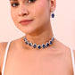 VOJ Silver Plated AD-Stone Studded With Dark Blue Stone Choker Set | Swadesiicart