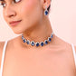 VOJ Silver Plated AD-Stone Studded With Dark Blue Stone Choker Set | Swadesiicart