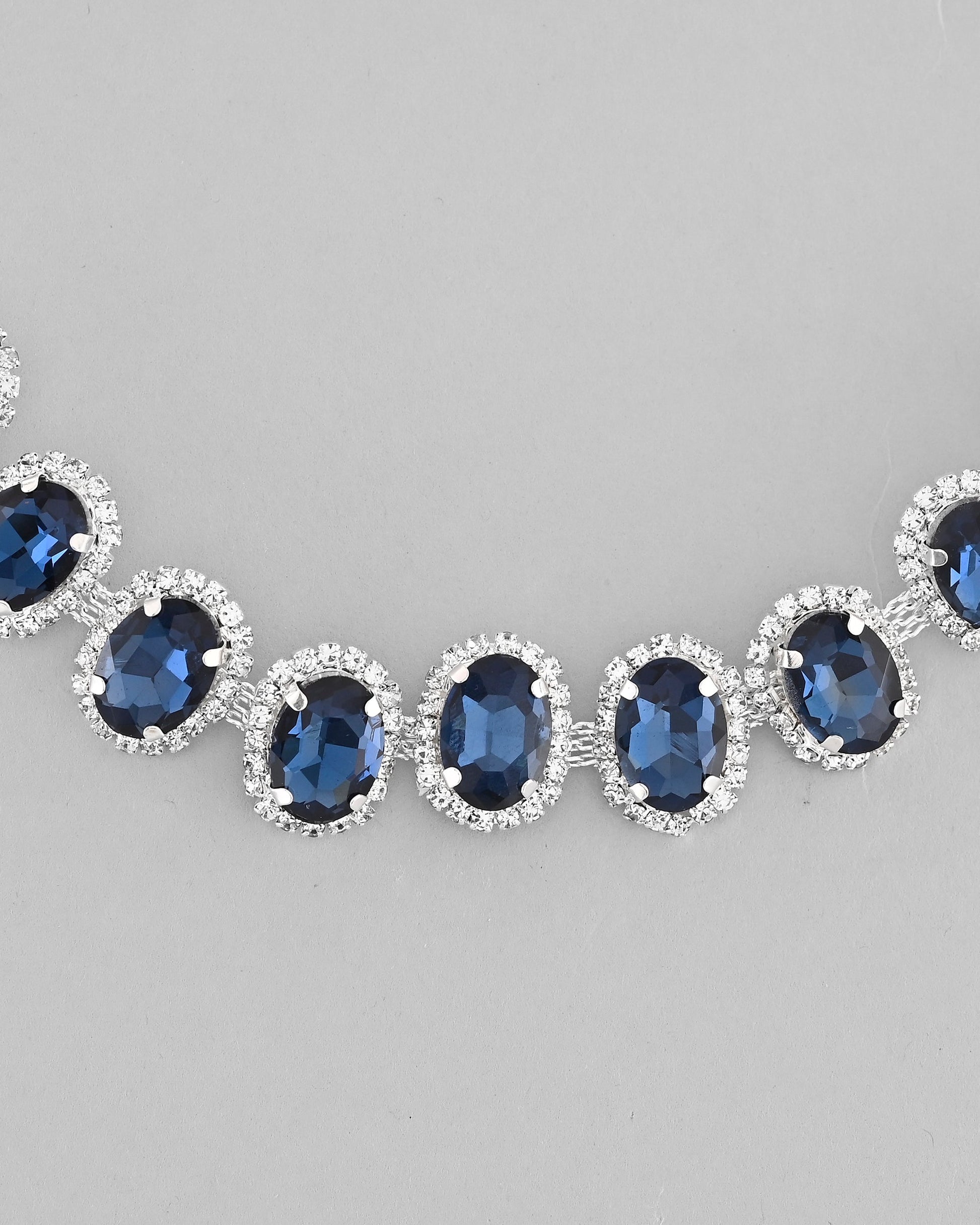 VOJ Silver Plated AD-Stone Studded With Dark Blue Stone Choker Set | Swadesiicart
