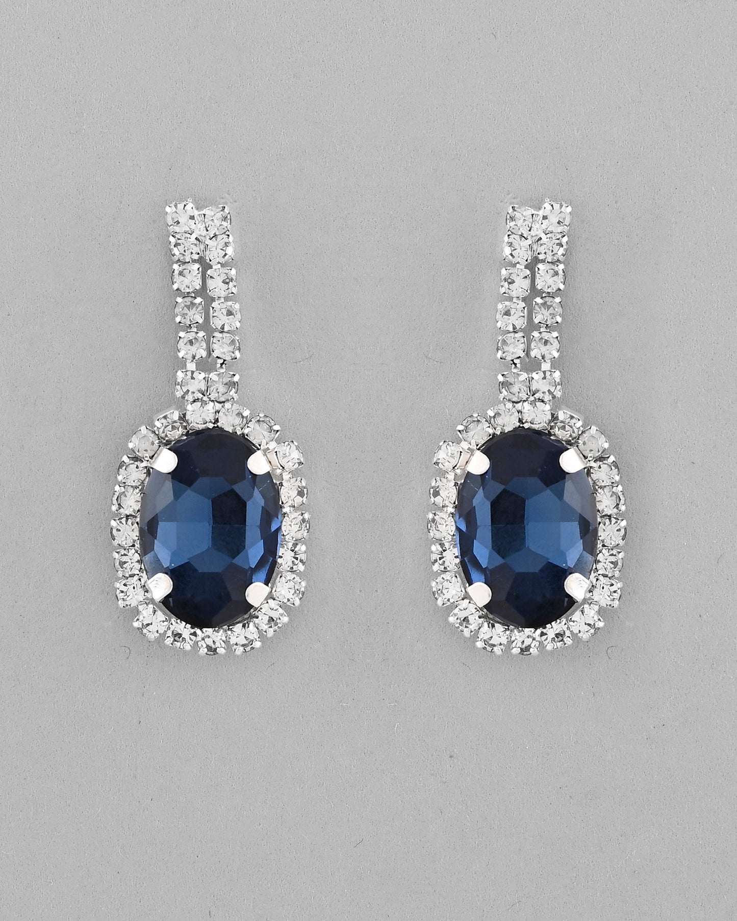 VOJ Silver Plated AD-Stone Studded With Dark Blue Stone Choker Set | Swadesiicart