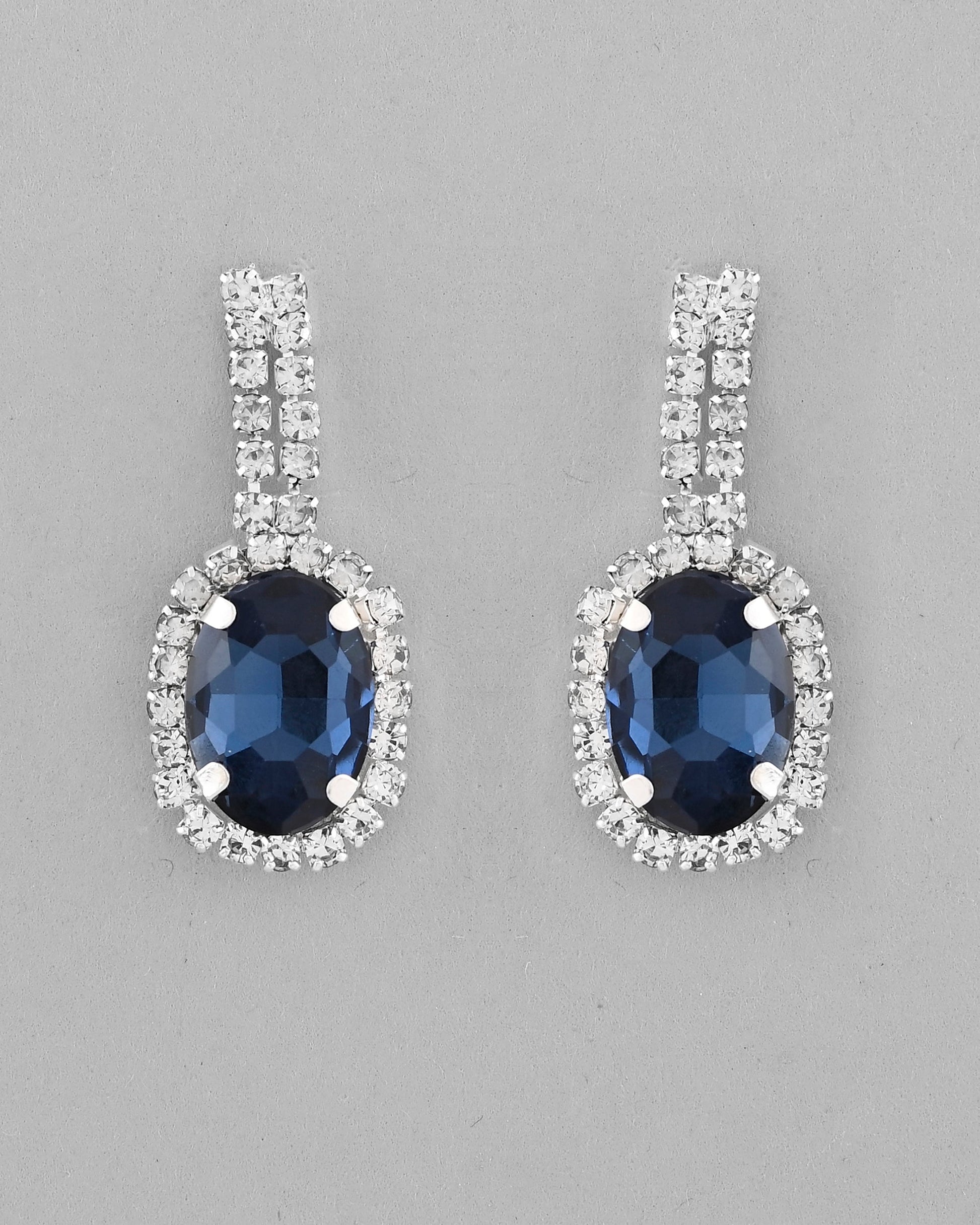 VOJ Silver Plated AD-Stone Studded With Dark Blue Stone Choker Set | Swadesiicart
