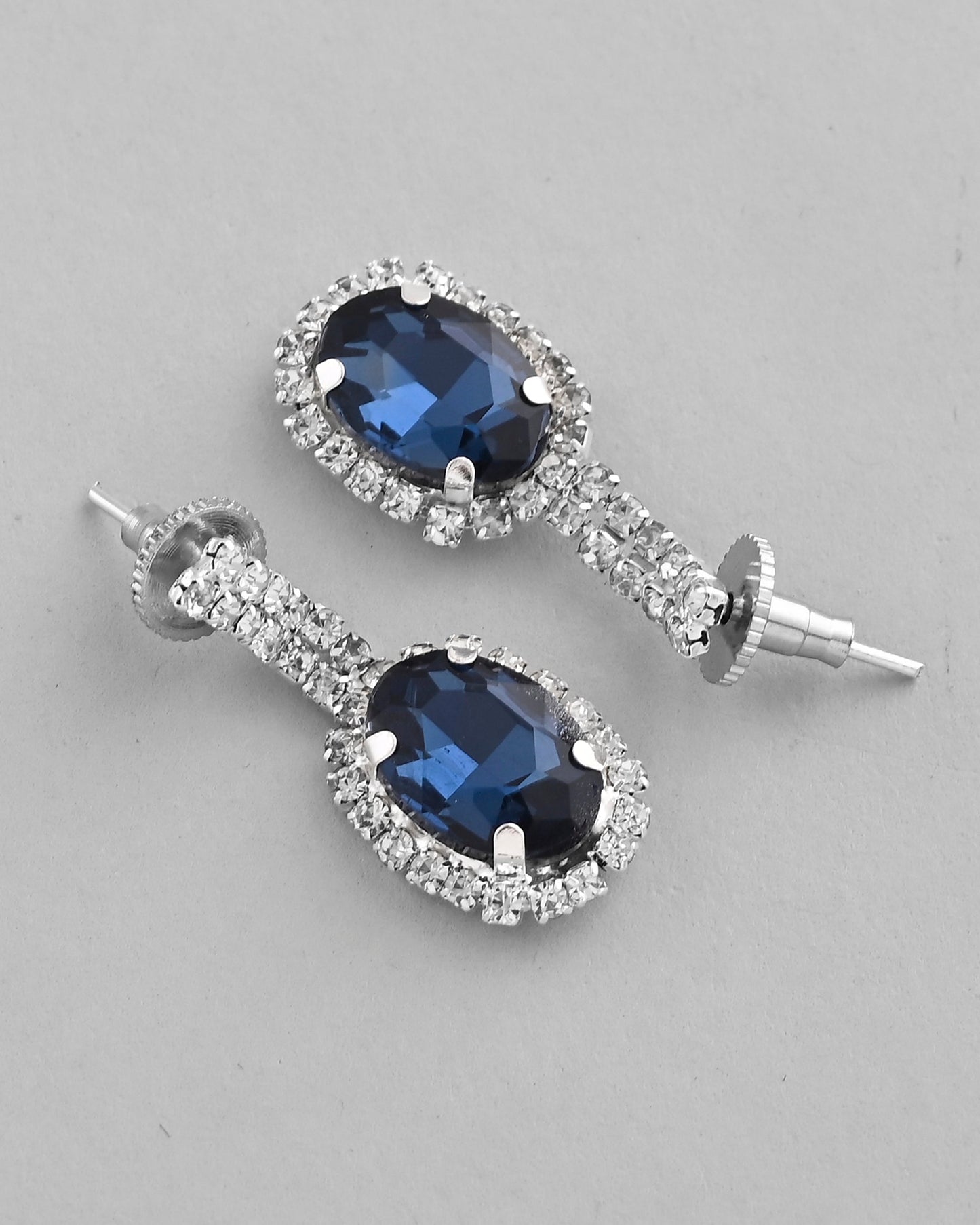 VOJ Silver Plated AD-Stone Studded With Dark Blue Stone Choker Set | Swadesiicart