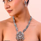 VOJ Silver Plated Stone Studded Oxidized Long Necklace And Earrings - Swadesiicart