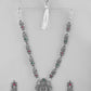 VOJ Silver Plated Stone Studded Oxidized Long Necklace And Earrings - Swadesiicart