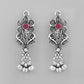 VOJ Silver Plated Stone Studded Oxidized Long Necklace And Earrings - Swadesiicart