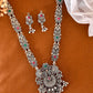 VOJ Silver Plated Stone Studded Oxidized Long Necklace And Earrings - Swadesiicart