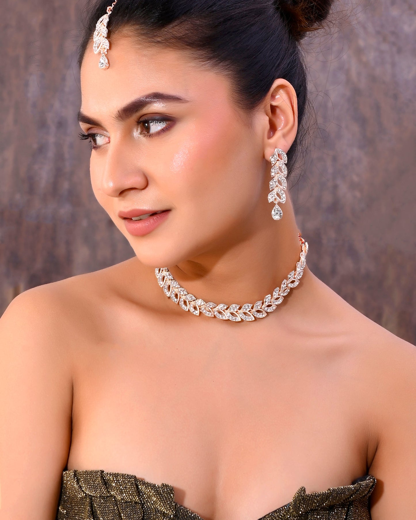 VOJ Gold-Polished CZ-Studded Jewellery Set With Mangtikka - Swadesiicart