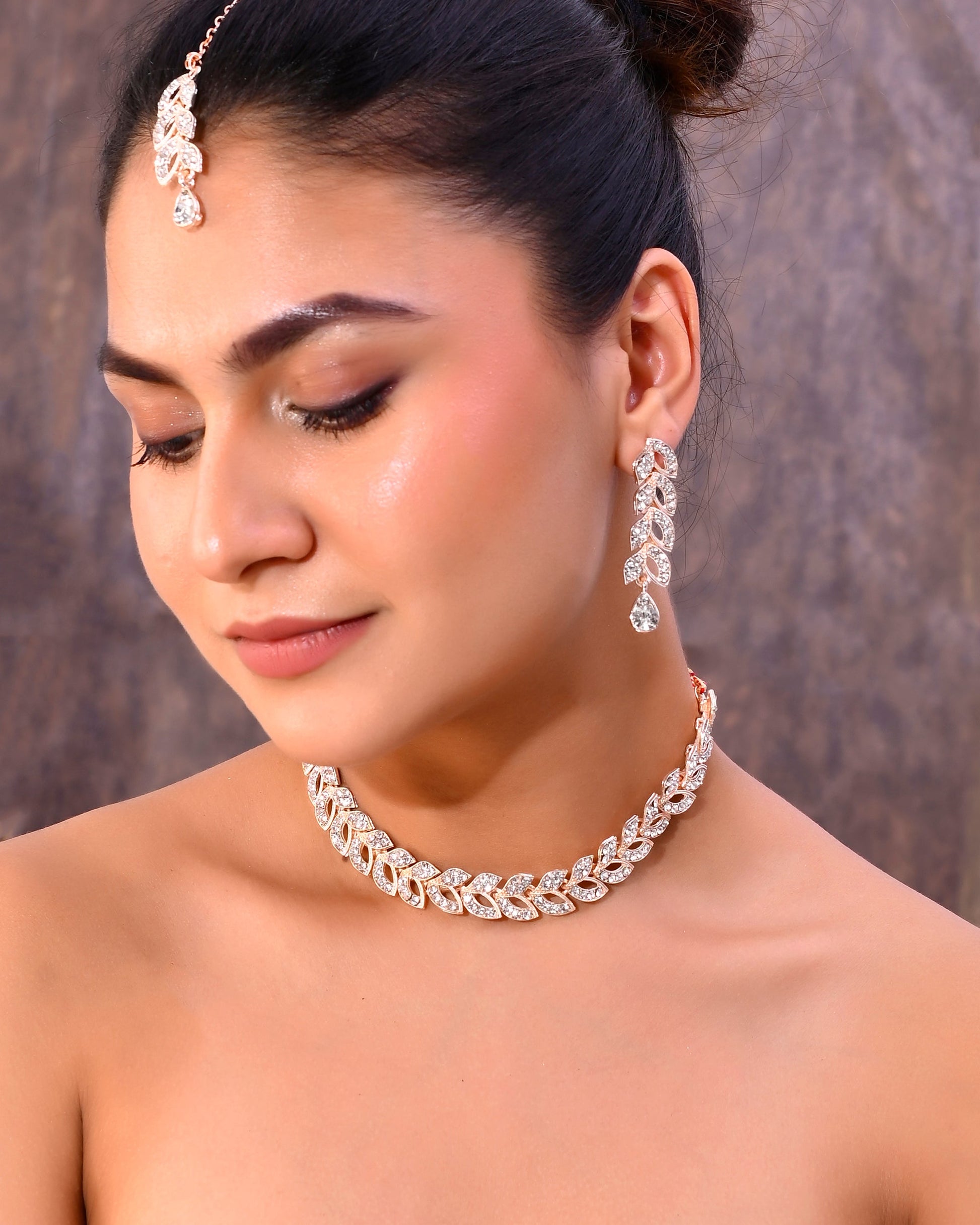 VOJ Gold-Polished CZ-Studded Jewellery Set With Mangtikka - Swadesiicart