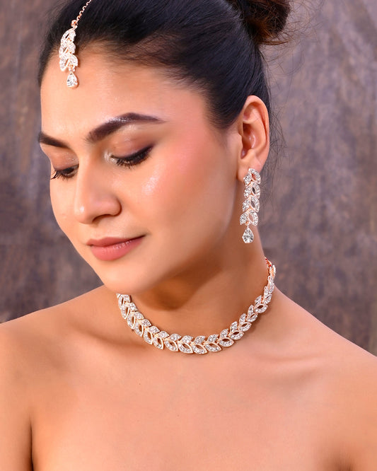VOJ Gold-Polished CZ-Studded Jewellery Set With Mangtikka - Swadesiicart