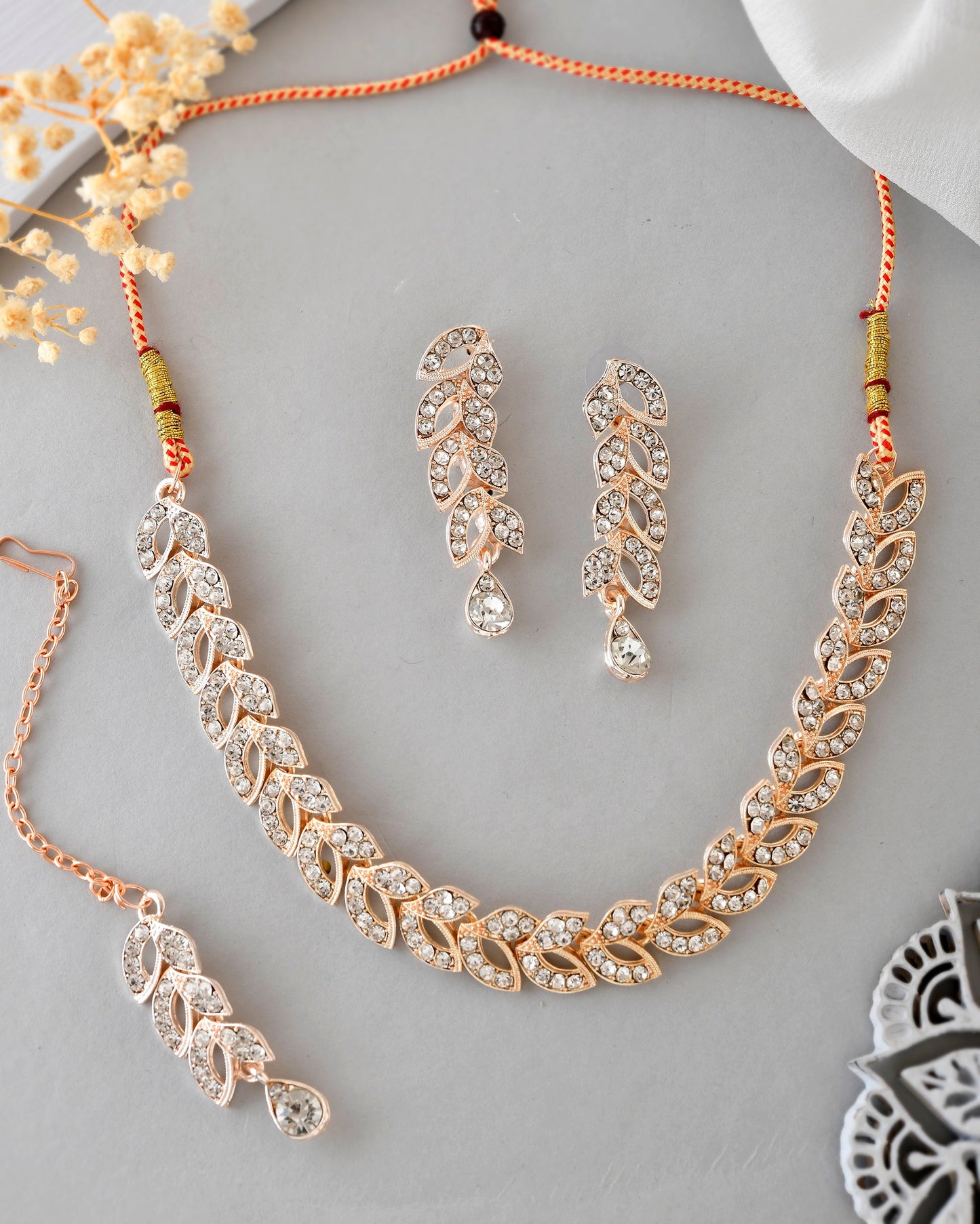 VOJ Gold-Polished CZ-Studded Jewellery Set With Mangtikka - Swadesiicart