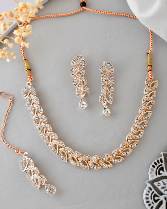 VOJ Gold-Polished CZ-Studded Jewellery Set With Mangtikka - Swadesiicart
