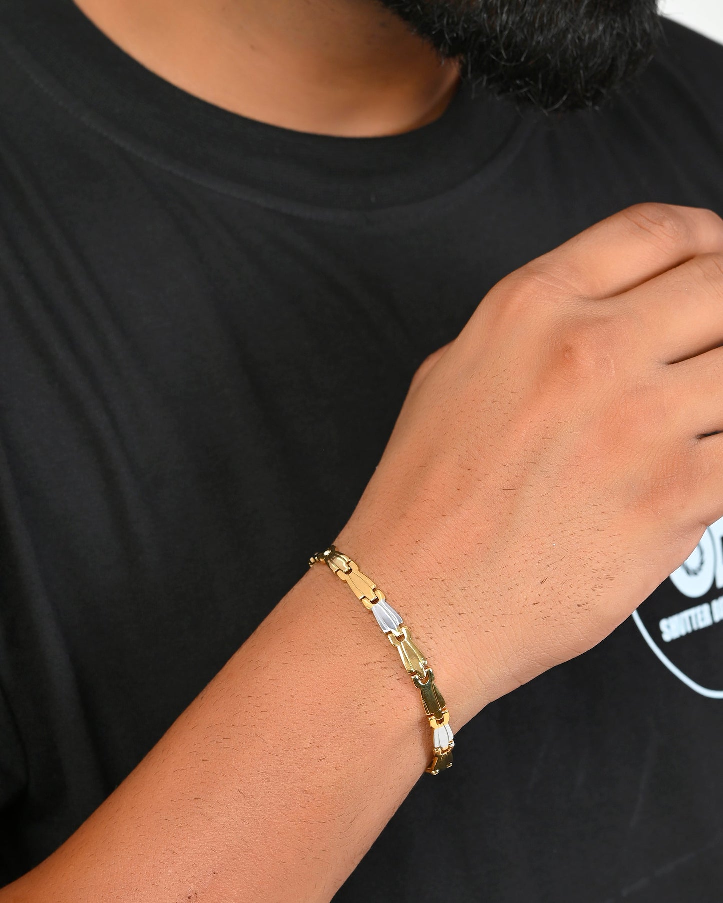 VOJ Gold and Silver Polished Designer Men Bracelet - Swadesiicart