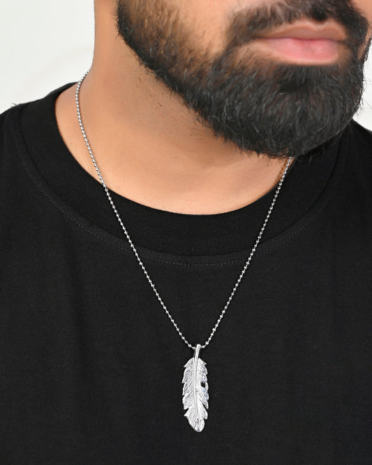 VOJ Silver Plated Men Chain With Leaf Shaped Pendent | Swadesiicart
