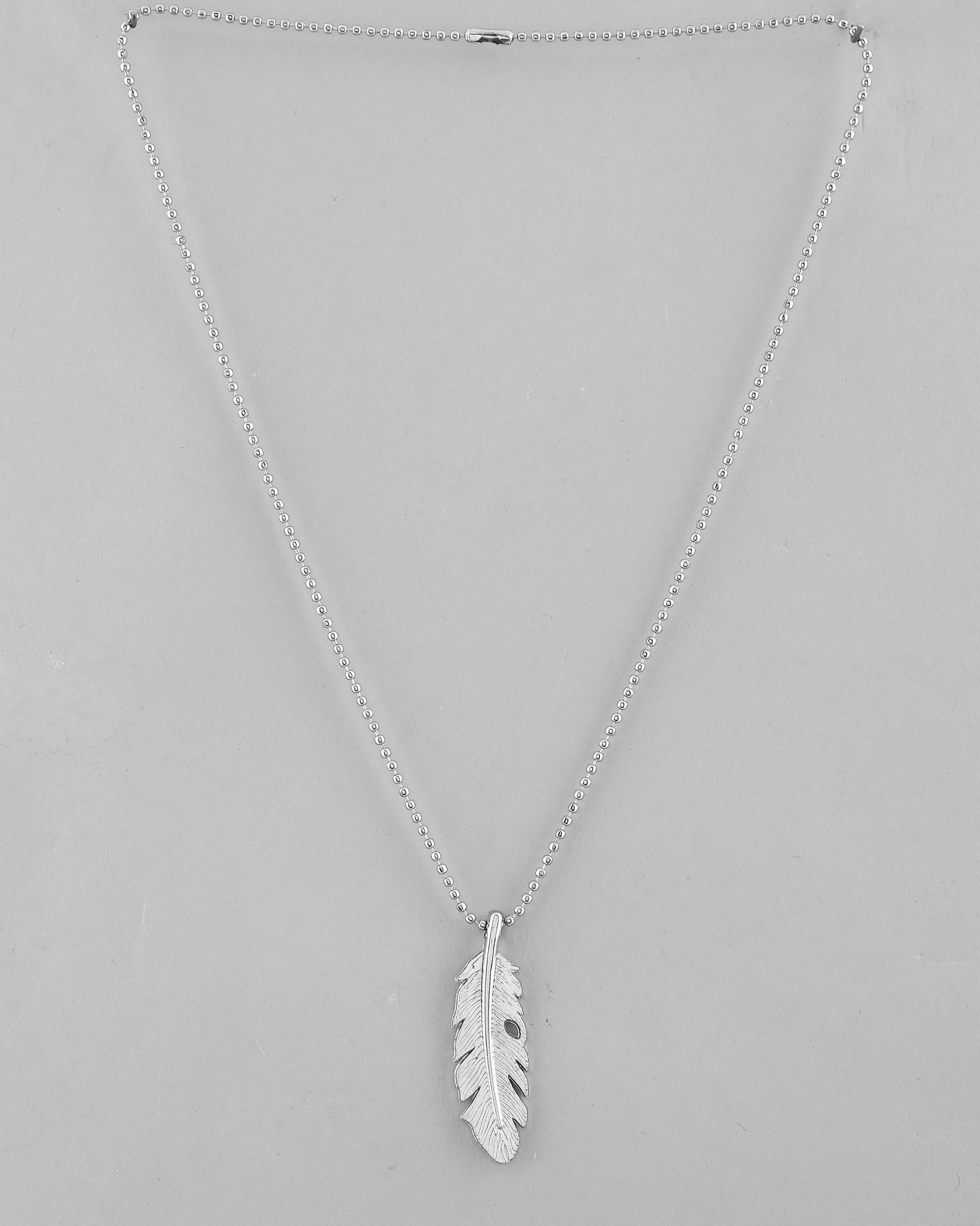 VOJ Silver Plated Men Chain With Leaf Shaped Pendent | Swadesiicart