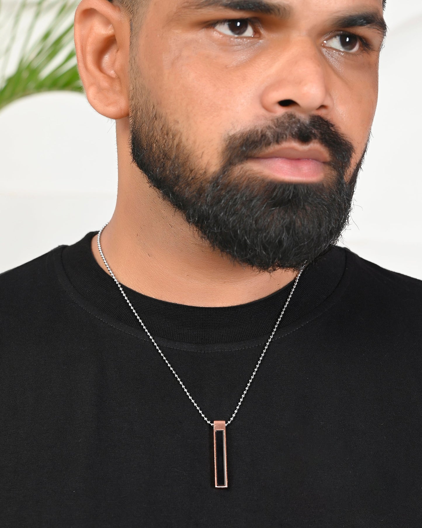 VOJ Silver Plated Men Chain With Rectangular Shaped Pendent | Swadesiicart