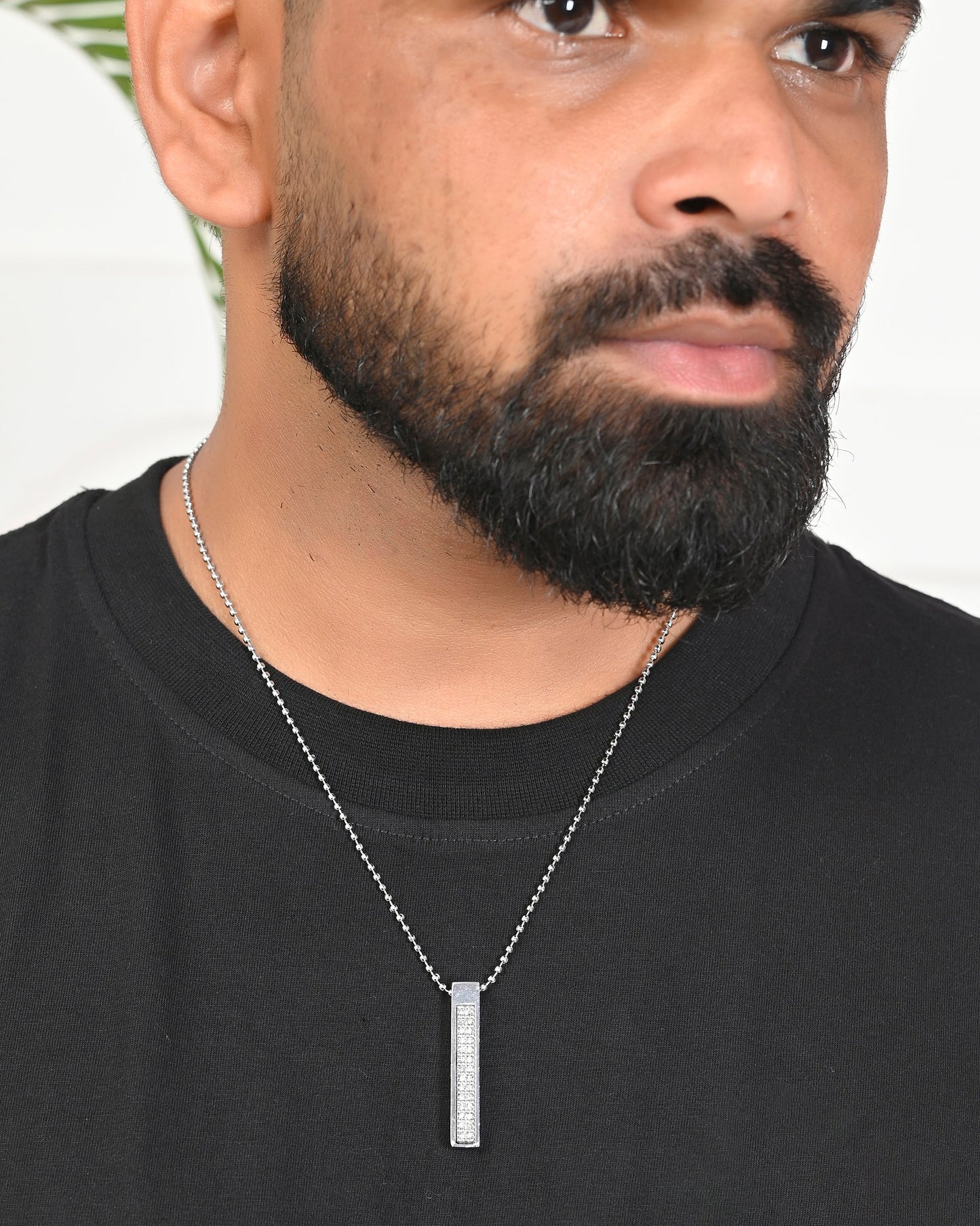 VOJ Silver Plated Men Chain With Rectangular Shaped AD Stone Studded Pendent | Swadesiicart