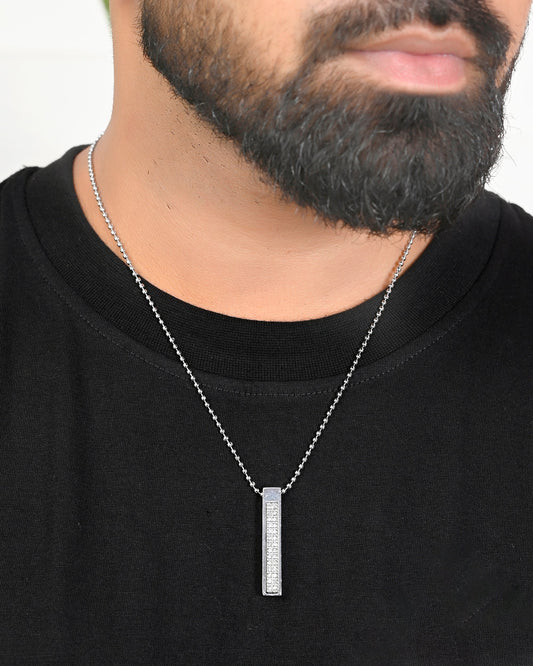 VOJ Silver Plated Men Chain With Rectangular Shaped AD Stone Studded Pendent | Swadesiicart