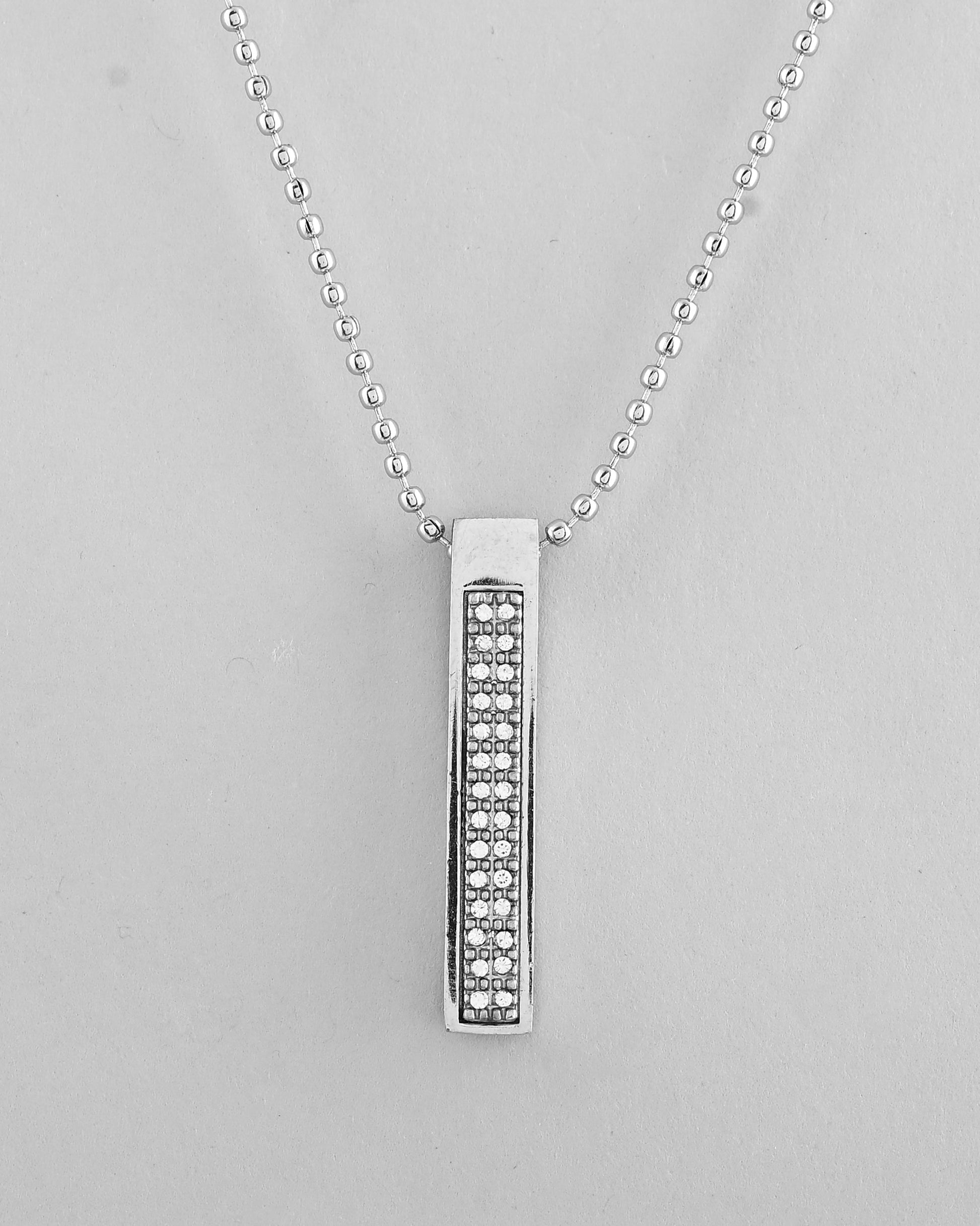VOJ Silver Plated Men Chain With Rectangular Shaped AD Stone Studded Pendent | Swadesiicart